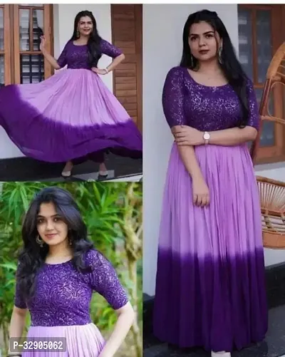 Stylish Purple Printed Georgette Gown-thumb0