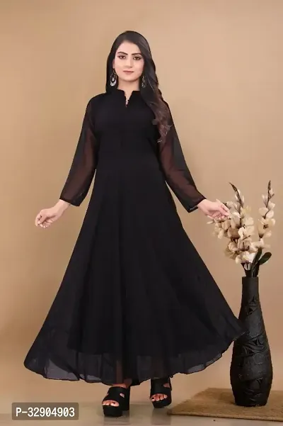 Stylish Black Printed Georgette Gown-thumb0