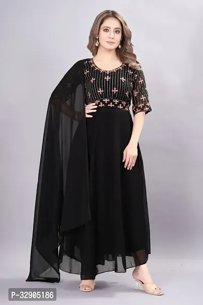 Stylish Black Printed Georgette Gown-thumb0