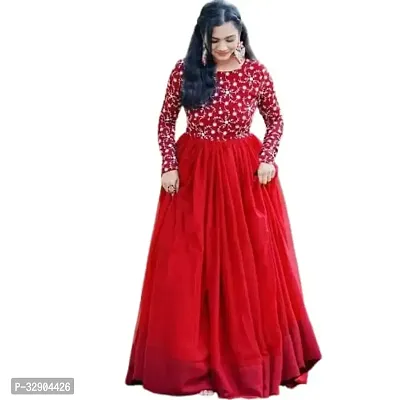 Stylish Red Printed Georgette Gown-thumb0