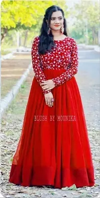 Stylish Red Printed Georgette Gown-thumb1