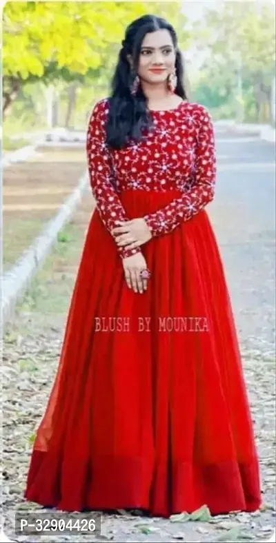 Stylish Red Printed Georgette Gown-thumb2