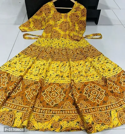 Beautiful Cotton Indo-western Yellow Printed Gown-thumb0