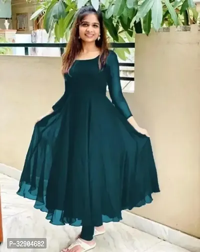 Stylish Green Printed Georgette Gown-thumb0