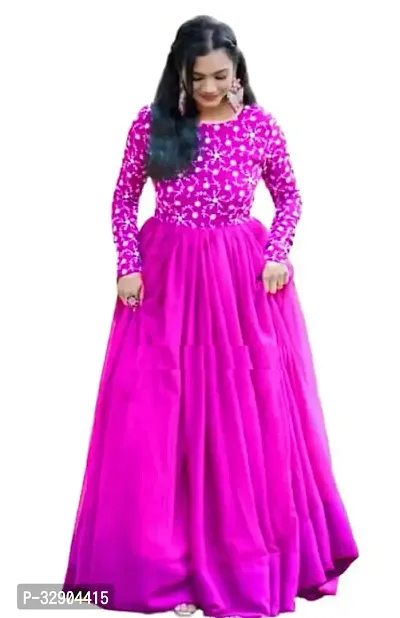 Stylish Pink Printed Georgette Gown-thumb0