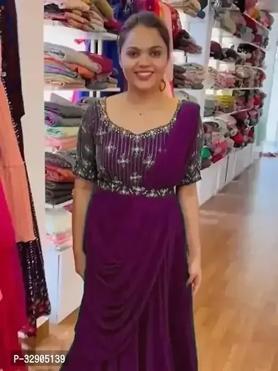 Stylish Purple Printed Georgette Gown-thumb0