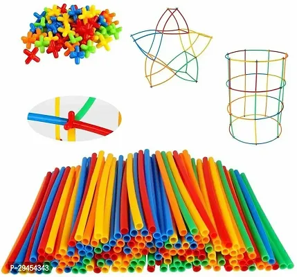 Arizon Plastic Brick Set 4D Space Plastic Pipe Blocks Toys Straws Connectors - 100+Pcs Multicolor-thumb0