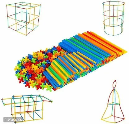 Arizon 200 Pcs Diy Plastic Brick Set 4D Space Plastic Pipe Blocks Toys Straws Connector Multicolor-thumb0