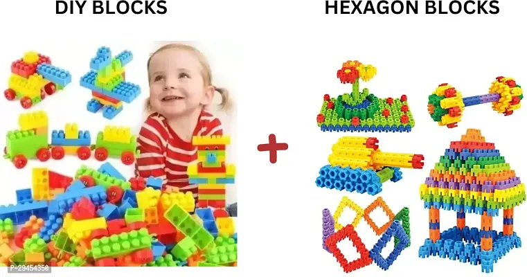 Classic Combo Of Diy Blocks 40Pcs and Hexagon Blocks 60Pcs Multicolor