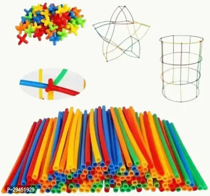 Mayne Straws Building Blocks Toy Game100Pcs, 50 Straw+50 Connector-thumb0