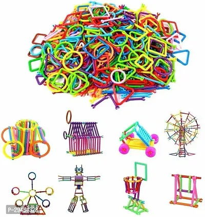 Classic Colorful Straw Educational Plastic Building Blocks For Kids 200+ Stick Multicolor