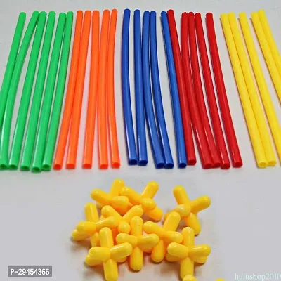 Arizon 200 Pcs Diy Plastic Brick Set 4D Space Plastic Pipe Blocks Toys Straws Connector Multicolor-thumb2