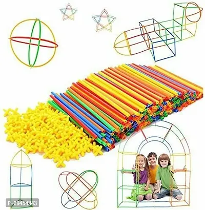 Arizon Plastic Brick Set 4D Space Plastic Pipe Blocks Toys Straws Connectors - 100+Pcs Multicolor-thumb3