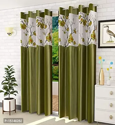 NAVSANG? Digital Patch Printed Polyester Curtains , 5 ft -Dark Green