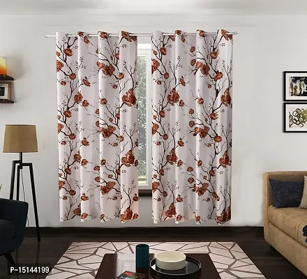 NAVSANG? Designer Polyester Long Crush Floral Curtain Set of 2 (Color - Coffee Size- 7feet)