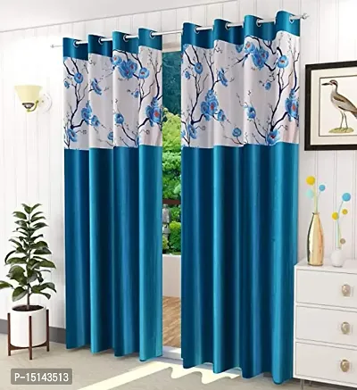 NAVSANG? Digital Patch Printed Polyester Curtains , 5 ft -Light Blue-thumb0