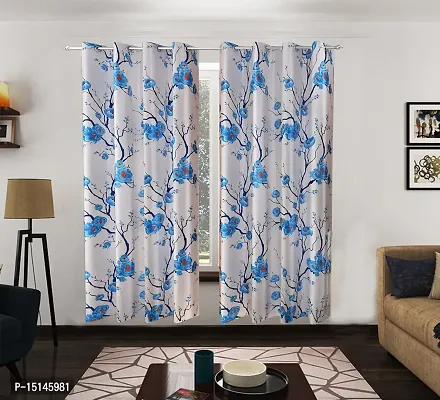 NAVSANG? Designer Polyester Long Crush Floral Curtain Set of 2 (Color - Blue, Size- 5feet)