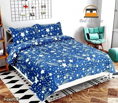 Stylish Polycotton Digital Printed Multicoloured Double Bedsheet With Pillowcovers-thumb0