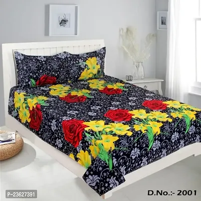 Stylish Polycotton Digital Printed Multicoloured Double Bedsheet With Pillowcovers-thumb0