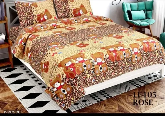 Stylish Polycotton Digital Printed Multicoloured Double Bedsheet With Pillowcovers-thumb0