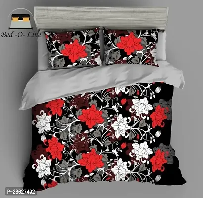 Stylish Polycotton Digital Printed Multicoloured Double Bedsheet With Pillowcovers-thumb0