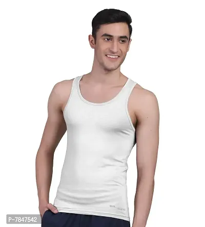 Freecultr Men's Twin Skin Bamboo Cotton Vest, Anti Microbial, Anti Odor, Breath tech Super Soft  Comfort Fit Inner wear (White  Sand, Medium, Pack of 2)-thumb2