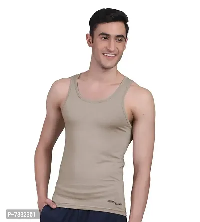 Freecultr Men's Twin Skin Bamboo Cotton Vest, Anti Microbial, Anti Odor, Breath tech Super Soft  Comfort Fit Inner wear (Charcol  Sand, X-Large, Pack of 2)-thumb2