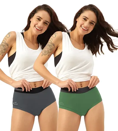 FREECULTR Antibacterial Micro Modal Boxer Brief for Women | Panty | Boxer for Girls- Pack of 2 (Ash Grey, Turtle Green)