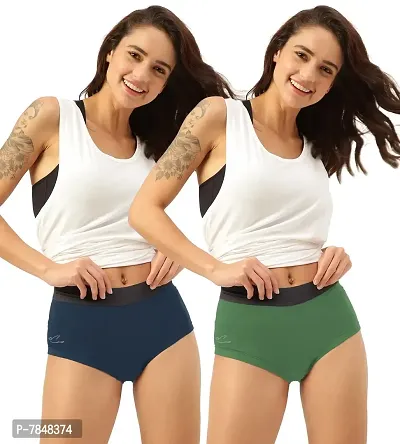 FREECULTR Antibacterial Micro Modal Boxer Brief for Women | Panty | Boxer for Girls- Pack of 2 (Prussian Blue, Turtle Green)