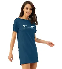 Freecultr Women's Twin Skin T-Shirt Dress | Half Sleeves Boat Neck Long T-Shirt Top | Knee Length T-Shirt (Pack of 1) Sapphire-thumb2