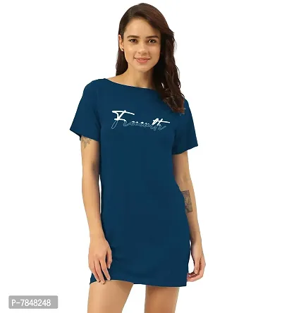 Freecultr Women's Twin Skin T-Shirt Dress | Half Sleeves Boat Neck Long T-Shirt Top | Knee Length T-Shirt (Pack of 1) Sapphire-thumb1