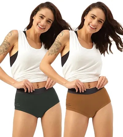 FREECULTR Antibacterial Micro Modal Boxer Brief for Women | Panty | Boxer for Girls- Pack of 2 (Seaweed Green, Bourbon Yellow)