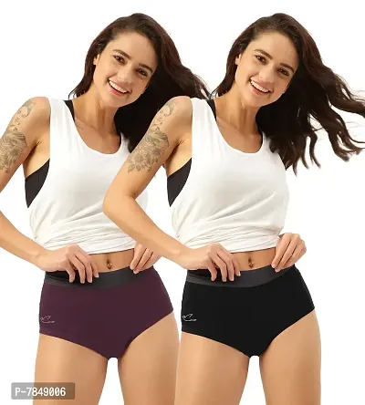 FREECULTR Antibacterial Micro Modal Boxer Brief for Women | Panty | Boxer for Girls- Pack of 2 (Black, Sangria Wine)