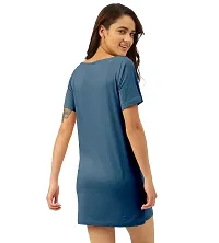 Freecultr Women's Twin Skin Bamboo Cotton T-Shirt Dress | Half Sleeves Long T-Shirt Top | Knee Length T-Shirt (Pack of 1) Sapphire-thumb4