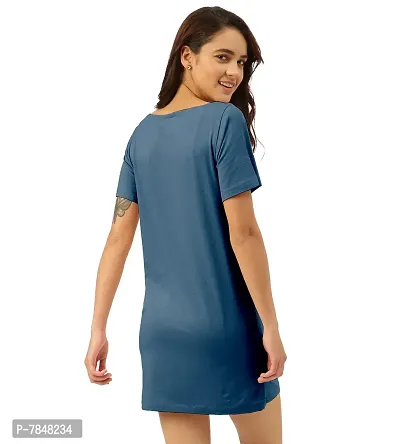 Freecultr Women's Twin Skin Bamboo Cotton T-Shirt Dress | Half Sleeves Long T-Shirt Top | Knee Length T-Shirt (Pack of 1) Sapphire-thumb5