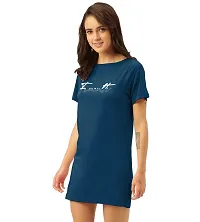 Freecultr Women's Twin Skin T-Shirt Dress | Half Sleeves Boat Neck Long T-Shirt Top | Knee Length T-Shirt (Pack of 1) Sapphire-thumb3