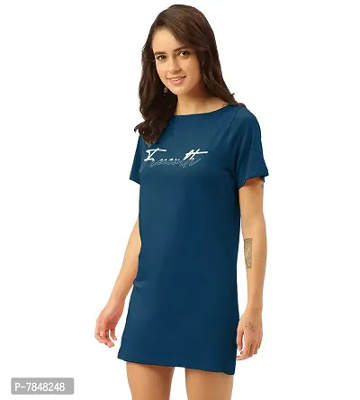 Freecultr Women's Twin Skin T-Shirt Dress | Half Sleeves Boat Neck Long T-Shirt Top | Knee Length T-Shirt (Pack of 1) Sapphire-thumb4