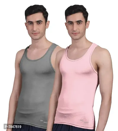 Freecultr Men's Twin Skin Bamboo Cotton Vest, Anti Microbial, Anti Odor, Breath tech Super Soft  Comfort Fit Inner wear (Pack of 2)