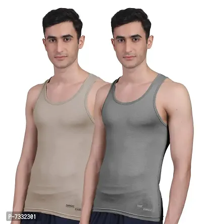 Freecultr Men's Twin Skin Bamboo Cotton Vest, Anti Microbial, Anti Odor, Breath tech Super Soft  Comfort Fit Inner wear (Charcol  Sand, X-Large, Pack of 2)-thumb0