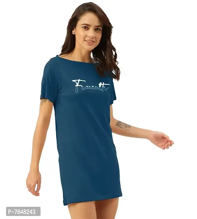 Freecultr Women's T-Shirt Knee Length Dress | Bamboo Coton T-Shirt Dress | Long T-Shirt Top (Pack of 1) Sapphire-thumb3