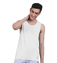 Freecultr Men's Twin Skin Bamboo Cotton Active Vest, Anti Microbial, Anti Odor, Breath tech Super Soft  Comfort Fit Inner wear (Pack of 1) White-thumb2
