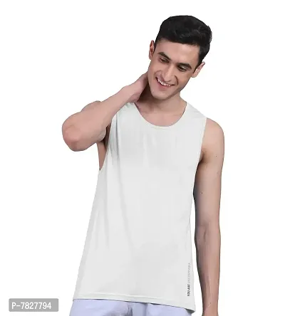 Freecultr Men's Twin Skin Bamboo Cotton Active Vest, Anti Microbial, Anti Odor, Breath tech Super Soft  Comfort Fit Inner wear (Pack of 1) White-thumb3