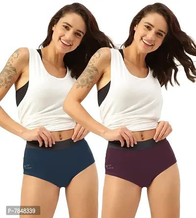 FREECULTR Antibacterial Micro Modal Boxer Brief for Women | Panty | Boxer for Girls- Pack of 2 (Prussian Blue, Sangria Wine)