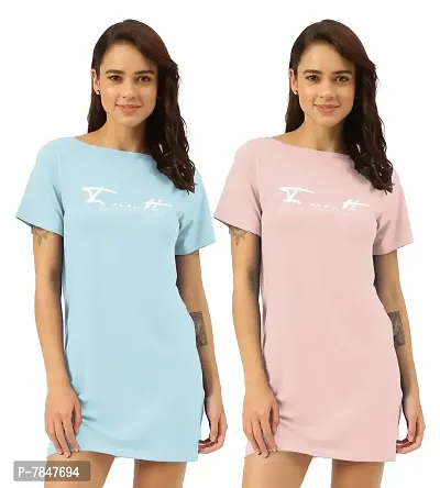 Freecultr Women's Twin Skin T-Shirt Dress | Half Sleeves Boat Neck Long T-Shirt Top | Knee Length T-Shirt - Pack of 2