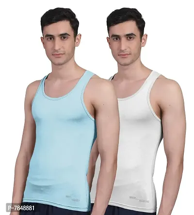 Freecultr Men's Twin Skin Bamboo Cotton Vest, Anti Microbial, Anti Odor, Breath tech Super Soft  Comfort Fit Inner wear (Pack of 2)-thumb0