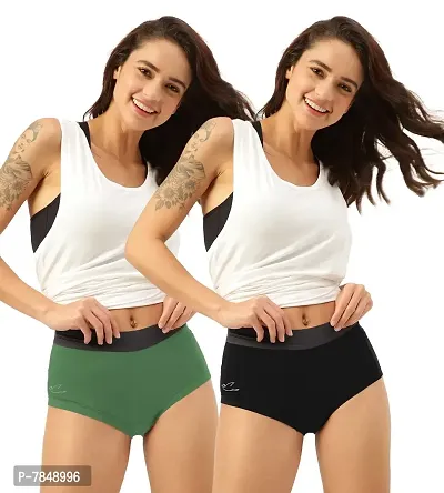 FREECULTR Antibacterial Micro Modal Boxer Brief for Women | Panty | Boxer for Girls- Pack of 2 (Black Turtle Green)