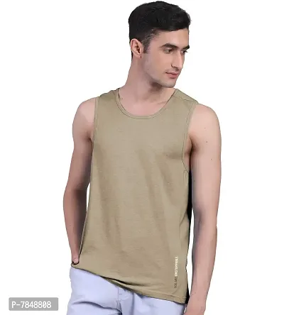 Freecultr Men's Twin Skin Bamboo Cotton Active Vest, Anti Microbial, Anti Odor, Breath tech Super Soft  Comfort Fit Inner wear (Pack of 1) Sand