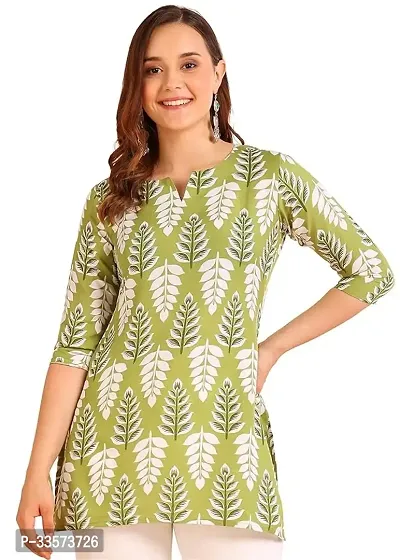 Beautiful Cotton Green Printed Short Kurta For Women-thumb0