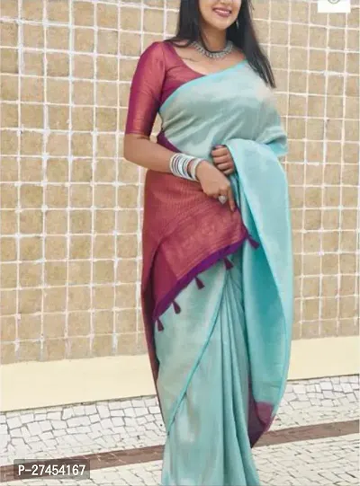 Beautiful Blue Cotton Hosiery Saree with Blouse piece For women-thumb0