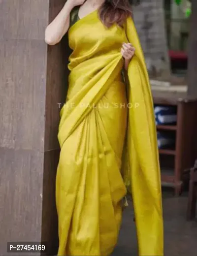 Beautiful Yellow Cotton Hosiery Saree with Blouse piece For women-thumb0